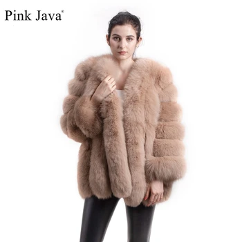 Rožinė java QC8128 naują atvykimo moterų žiemos drabužių nekilnojamojo fox fur coat natūralaus lapės kailio striukė karšto pardavimo didelis kailių ilgomis rankovėmis