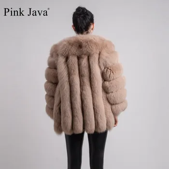 Rožinė java QC8128 naują atvykimo moterų žiemos drabužių nekilnojamojo fox fur coat natūralaus lapės kailio striukė karšto pardavimo didelis kailių ilgomis rankovėmis