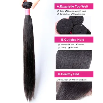 Malaizijos 3 Ryšulius su Uždarymo Tiesūs Plaukai Ryšulius su Uždarymo Natūralių Spalvų Remy Human Hair Ryšulius su Uždarymo IKI Plaukų