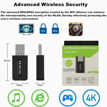 5 ghz Wifi USB Wifi Adapteris AC 1300Mbps Wi-fi Adapteris USB 3.0, Ethernet