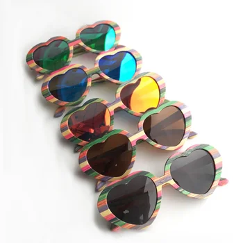 Derliaus spalvotų Bambuko Poliarizuota širdies akiniai nuo saulės moterims, vyrams, prekės Spalvingi akiniai nuo saulės, Paplūdimio akiniai gafas de sol