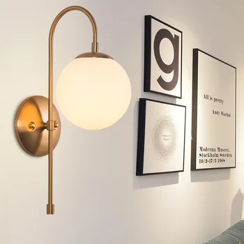 Šiuolaikinių LED Sienos Lempos Vintage Veidrodis Šviesos Sienos Sconce Metalo Vonios kambarys Šviesos Armatūra Stiklo Kamuolys Stiliaus šviesos Miegamojo Lovos dekoras