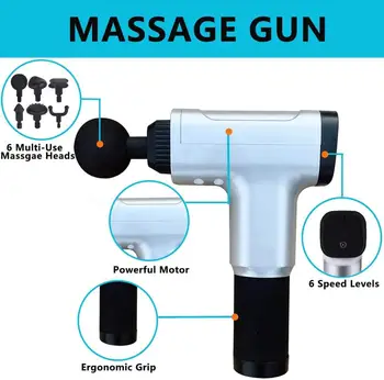 Raumenų Relaksacijos Masažas Ginklą Vibracijos Massager Sporto įrangos Triukšmo Mažinimo Dizaino Fascial Pistoletas Su 6 Galvutės Vyrams, Moterims