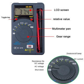 Mini Multimetras Skaitmeninis AC/DC Įtampa Srovės Testeris Multimetras Kišenėje Auto Diapazonas Skaitmeninio Testerio Voltmeter XB866