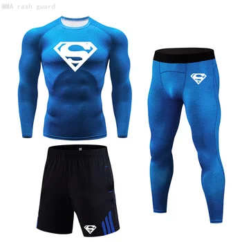 Nauji vyriški Bėgimo kostiumas Fitneso Vyrų Suspaudimo Viršuje ilgai marškinėliai antblauzdžiai 3-pc nustatyti MMA Suspaudimo tracksuit šilumos apatiniai