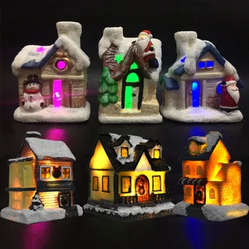 Spalvinga LED Mirksi Dervos Kalėdų Kaimas Namai Miesto baterijomis, Kalėdų Ornamentu
