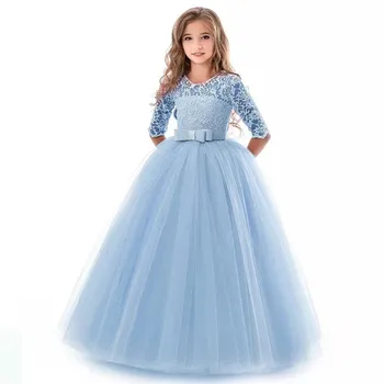 2020 Metų Vasaros Vaikų Mergaičių Vestuvių Gėlių Mergaitės Suknelė Ilgomis Rankovėmis Elegantiškas Princesė Partijos Inscenizacija Oficialų Suknelė Tiulio Nėrinių Suknelė