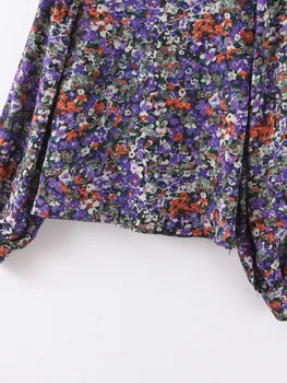 Moterų Violetinė Spausdinti Palaidinės Golfo Ilgai Lanterm Rankovėmis Marškinėliai Topai Moterų Gėlių Rudens Mados Bluas Elegantiškas Ponios Drabužiai