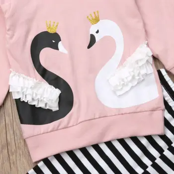 Swan Vaikas Baby Girl Palaidinukė Drabužiai, marškinėliai Striped Top Antblauzdžiai Apranga Rinkinys