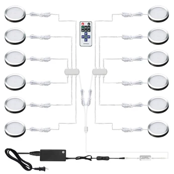 AIBOO LED Pagal Kabineto Apšvietimo 12PCS 24W LED Puck Llights su Wireless RF Nuotolinio Pritemdomi Pagal Skaitiklį,Lentynos, Baldai