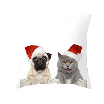 Mielas Pet Šuo, Katė su Kalėdų Skrybėlę Spausdinti Pagalvėlė Padengti Sofa Namų Dekoratyvinės Pagalvės Dangtelis Kvadratinis Poliesterio Užvalkalas 45x45cm