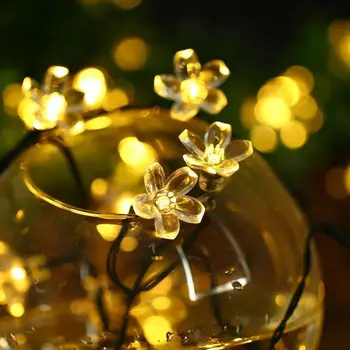 LED Saulės Žibintas 7M 23ft 50leds Persikų Žiedų LED String Žibintai Vandeniui Flash Pasakų Girliandą Sodo Kiemo, Lauko Kalėdų