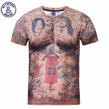 2018 Mens T marškinėliai Mados Juokinga Hip-Hop 3D Spausdinimo Tatuiruotė Raumenų marškinėliai trumpomis Rankovėmis Atsitiktinis Tee Viršūnes Camisetas Homme