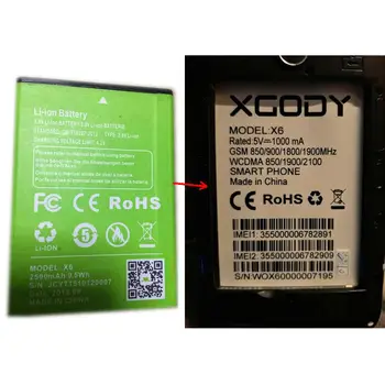 2500mAh Bateriją XGODY X6 5.0 Colių Pakeitimo Įkrovimo Mobiliojo Telefono Baterijas Išbandyti Sandėlyje