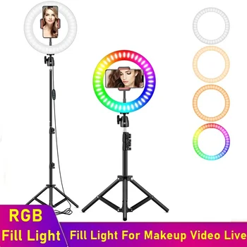 Universalus Selfie RGB Led Žiedo Užpildyti Šviesos Fotografija Pritemdomi RGB Lempa Su Trikojo Makiažas Vaizdo Gyventi Aro De Movil Luz Para