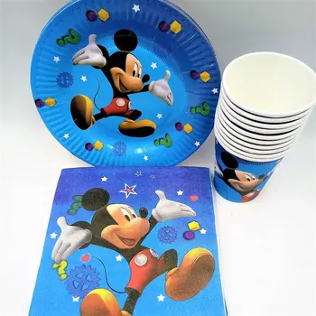 82pcs Mickey Mouse Vaikams Gimtadienio Apdailos Reikmenys Vienkartiniai Šalies Stalo Staltiesė Plokštės Puodeliai Baby Shower Džiaugtis