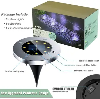 Saulės Žemės Šviesos - 8 LED Saulės Sodas Žibintai Lauko Vandeniui Ryškus Žemės Žibintai, Vejos Kelias Kieme važiuojamosios kelio dalies-8 Pack