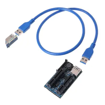 Pridėti Kortelės PCIE Riser Card Adapter PCI Express USB 3.0 PCI-E PCIE X1 Dual Port PCI-E X4 kabelis Extender Extension Adapter