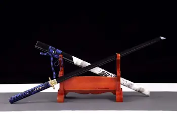 Rankų Darbo Tvirtas Japonų Samurajus Kardas Aštrus Juoda Spyruoklinio Plieno Ašmenys Katana Vilkas Saber Mūšį Pasirengę Full Tang