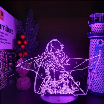 Išpuolis Titans 3D Lempos Levi Akermano Veiksmų Skaičius, LED Optinis IllusionLight Anime Naktį Šviesos Vaikai Miegamojo Puošimas Stalo Lempa