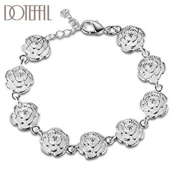 DOTEFFIL 925 Sterling Silver Pilnas Rožių Gėlių Grandinės Apyrankės Moterims Vestuvių Dalyvavimo Šalies Mados Juvelyrika