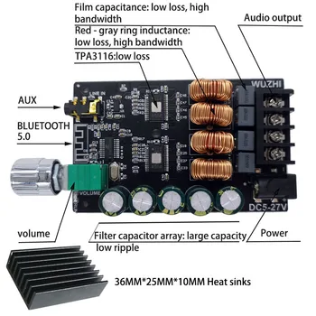 ZK-1002 HIFI TPA3116 Bluetooth 5.0 Didelio galingumo Skaitmeninis Stiprintuvas Stereo Valdybos 100W+100W AMP Amplificador o Namų kino Teatro
