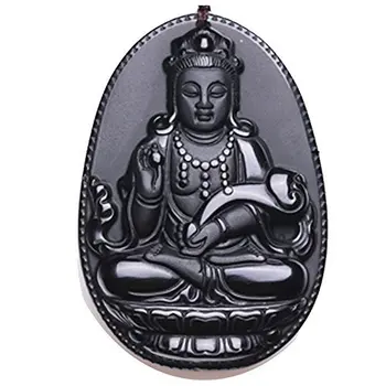Koraba Fine Jewelry Ranka raižyti Gamtos Obsidianas Avalokitešvara Kwan-Yin Guan Yin Bodhisatvos Karoliai pakabukas Nemokamas Pristatymas