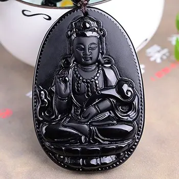 Koraba Fine Jewelry Ranka raižyti Gamtos Obsidianas Avalokitešvara Kwan-Yin Guan Yin Bodhisatvos Karoliai pakabukas Nemokamas Pristatymas