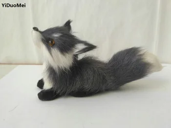 Dirbtinis fox modelis,plastinė ir kailiai, mini 13x6cm mielas tamsiai pilka lapė rankdarbių ,namų dekoravimo, dovanų a1904