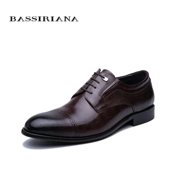 Bassiriana naują pavasario vyrų odos bateliai, juodos Rudos spalvos klasikinė suknelė, batai nemokamas pristatymas