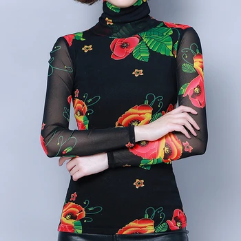 2020 Naujas Mados Plona ilgomis Rankovėmis Gėlių Palaidinė Moterims Topai OLIS Golfo Spausdinti Moterų Marškiniai Megztinis Chemisier Femme 7517 50