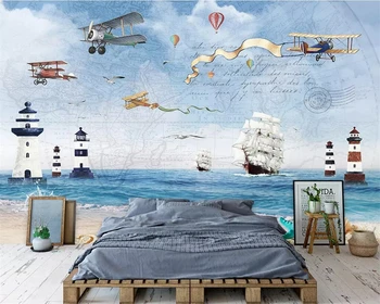 Beibehang Užsakymą tapetai nuotraukos lėktuvo buriavimo jūros TV foną, sienos, namo apdailos gyvenimo kambario, miegamasis freskos 3d tapetai