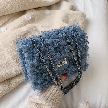 2019 Žiemos Mados Naujų Aikštėje Crossbody maišelį Aukštos kokybės Minkštas Pliušinis Moterų Dizaineris Rankinės Užraktas Grandinės Petį Krepšys