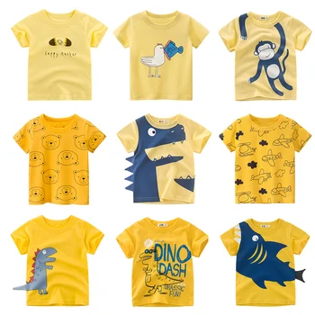 Vaikų marškinėliai Kūdikių Berniukų, Mergaičių Gyvūnų Spausdinti Dinozaurų Marškinėliai vaikams Viršūnes tees Animacinių filmų Vaikams, Geltona t-marškinėliai Drabužių 2-7 Metai