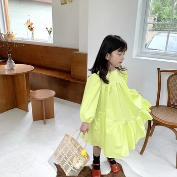 Vaikų Mergaičių Geltona Suknelė Medvilnės 2020 M. Naujas Stiliaus Bamblys Kūdikiui Ilgomis Rankovėmis Medvilnės Atsitiktinis Mados Rudens Prarasti Princesė Suknelės