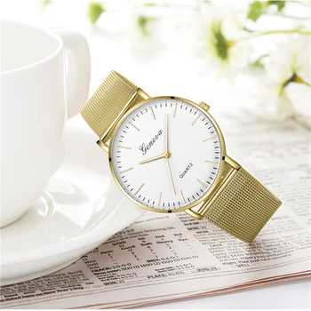 Moterų Žiūrėti 2020 Naujas Stilingas Ženevos Rose Gold Dial Prabangių Laikrodžių Lydinio Watchband Merginos Lady Atsitiktinis Suknelė Laikrodį