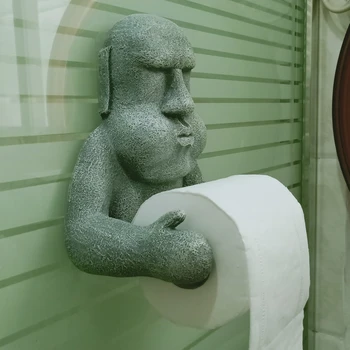 3D Velykų Sala Moai Sienos Montuojamas Tualetinio Popieriaus Ritinėlio Stovo Audinio Turėtojas Vonios kambarys, Virtuvės Rankšluosčiu Sandėliavimo Lentynos