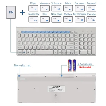 Hebrajų Mažai Triukšmo 101 Klavišus Klaviatūroje 2.4 G Plonas ir Kompaktiškas Wireless Keyboard 