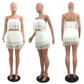 Mados Kutas Spageti Dirželis Pasėlių Viršuje Mini Suknelė 2 Dviejų Dalių Rinkinys Moterims Seksualus Camis Paketo Klubo Suknelės, Šaliai, Clubwear Kostiumai