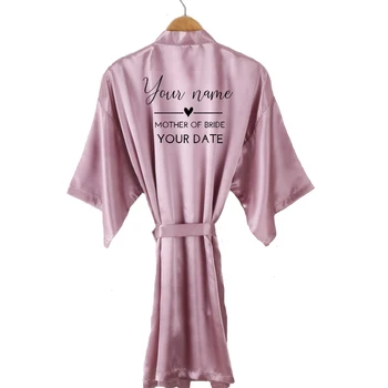 Greitai užsakymą pavadinimas data vestuvių apdarą asmeninį rašyti rausvai violetinės spalvos kimono satino trumpas nuotakos dušas dovana moterims ruošiasi Skraiste