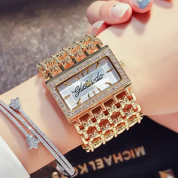 G&D Prabangos Prekės ženklo Moterų Laikrodžiai, Aukso Kvarciniai Laikrodžiai kalnų krištolas Ponios Apyrankę Suknelė Žiūrėti Relojes Mujer relogio feminino