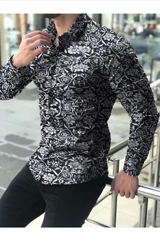 Camisas florales de manga larga de Otoño de 2021 para hombres camisas estampadas con flores de corte delgado para hombres cami