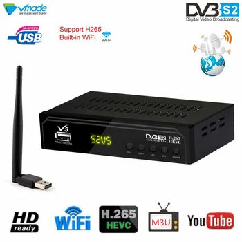 DVB-S2 V5 Full HD 1080P Palydovinės TELEVIZIJOS Imtuvas + USB WIFI Antenos Parama 