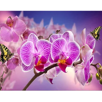 Pink Gėlių Aikštėje Visą 5d Diamond Siuvinėjimo Diamond Orchidėja Drugelis Nuotrauką Strazdų Kryželiu Rinkiniai Diamond Mozaika