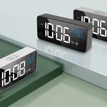 LED Veidrodis, Žadintuvas, Garso-Įjungta Laikrodis Daugiafunkcį Įkrovimo Naktiniai Muzika Laikrodis Dual Signalizacija Su Snaudimo Funkcija