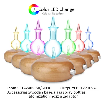 Medienos ir Stiklo Aromaterapinis Difuzorius eterinis aliejus difuzoriaus Aromato kvepalų difuzorius fogger su 7 spalvų LED šviesos namuose