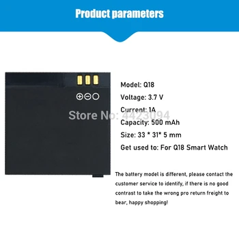 4-20PCS Q18 Smart Watch 2 vnt), 3,7 V Li-ion Polymer Baterijos 500mA Ličio Li-po Baterija Smartwatch Pakeisti