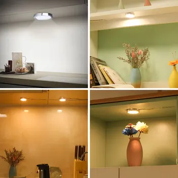 2.5 W LED Pagal Kabineto Žibintai Puck Šviesos Ultra Plonas Apvalus Dekoratyvinis Namų Virtuvėje Kabo Atveju Spintoje Baldų apšvietimas
