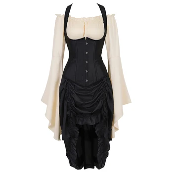 Underbust korsetas suknelė, viršutinis sijonas 3 gabalas cosplay kostiumų gotikos seksualus dirželiai korsetai bustier vest piratų parodijos plius dydis naujas