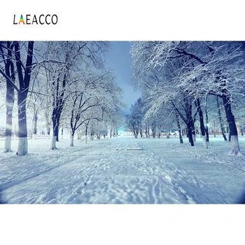 Laeacco Žiemos Backdrops Kraštovaizdį, Miško Medžių Sniego Keliu, Dekoracijos, Fotografija Tapetai Baby Shower Photophone Photocall